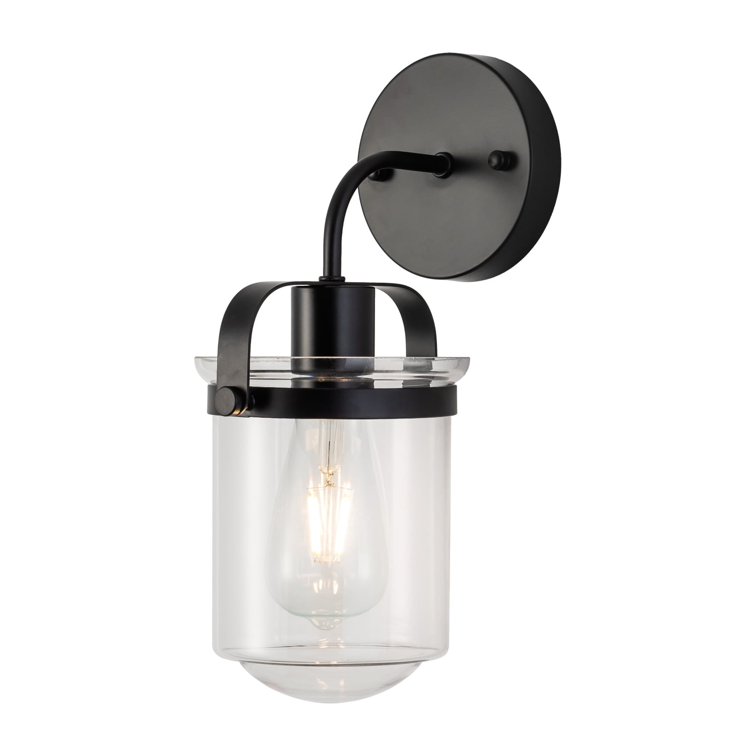 Gzxs Wall Lighting, 1 Light Matte Black Bathroom Light Fixtures, Metal Vanity Light with Clear Glass Shade, Vintage Industrial Wall Lamp for Indoor Mirror, Living Room, Hallway (Bulbs Not Included)