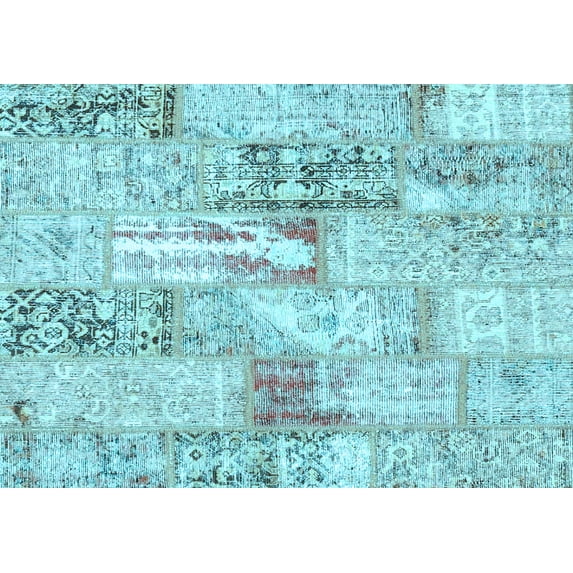 Ahgly Company Indoor Rectangle Patchwork Light Blue Transitional Area Rugs, 5' x 8'