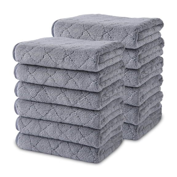 Beartech Microfiber Washcloths 12 Pack,13"x13" Quick Dry Ultra Soft and Highly Absorbent Washcloths for Kitchen Dish Towels -Dark Gray
