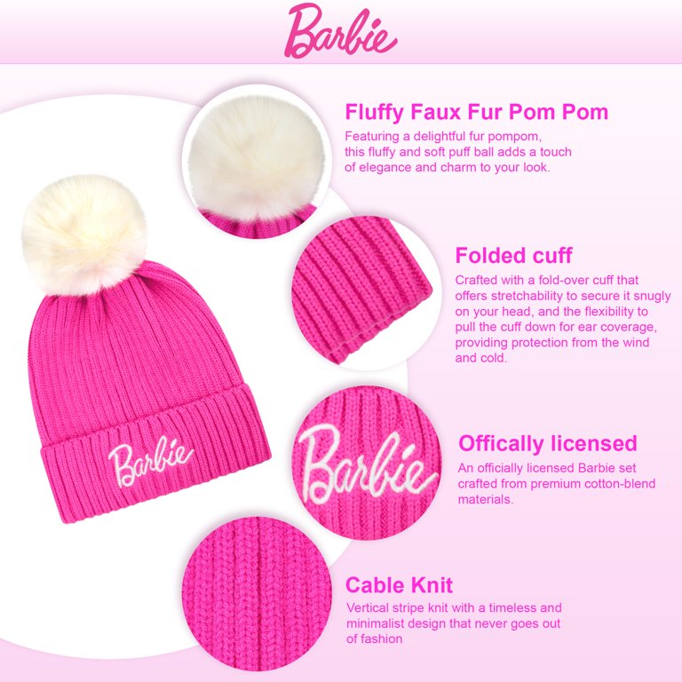Set Cappello E Guanti Invernali Barbie Per Bambine – Morbido Acrilico, Rosa, Taglia Unica 5-13 Anni