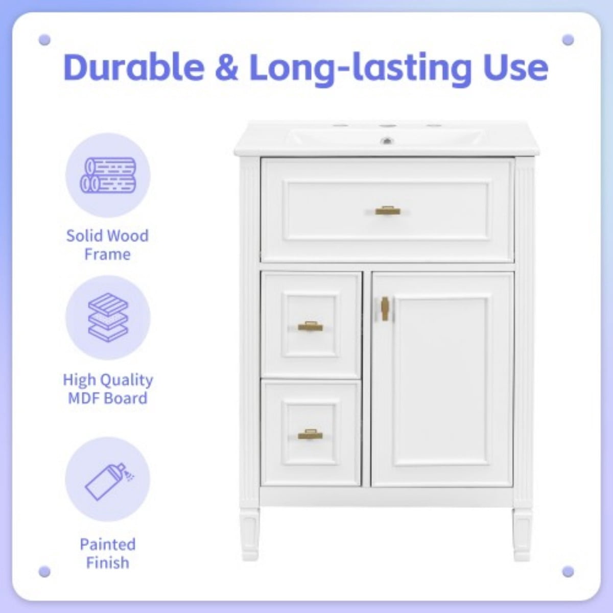 24" Bathroom Vanity with Sink, Modern Bathroom Cabinet with Ceramic Undermount Sink, Solid Wood & MDF Storage Cabinet with Flip Drawer, Adjustable Shelf, White
