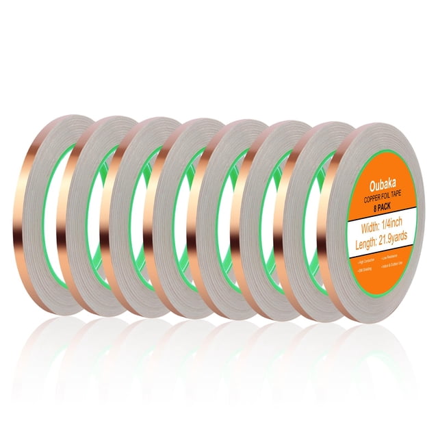 Cinta de cobre conductiva Oubaka, 8 rollos, 0,6 cm x 20 m, doble cara