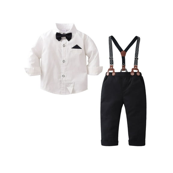 WESIDOM Toddler Boy Clothes Formal Suits Shirt Bowtie Suspender Pants Outfit 3PCS 1-5T Cotton Fabric