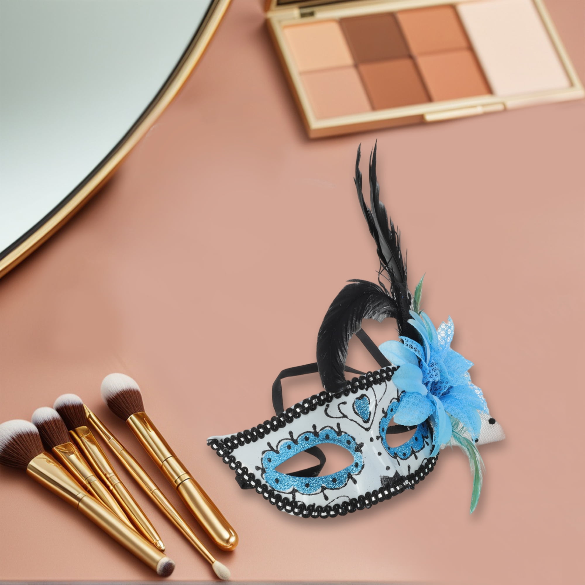 Unique Bargains 1 Box Elegant Feather King Half Face Party Mask Blue