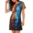 thumbnail image 2 of Pofeuu Red And Blue Fire Lion Print Women's Loose Fit Short Sleeve Nightgown, Comfortable Sleep Dress for Women, Casual Lounge Sleepwear, Soft Cotton Sleep Dress, 2 of 6
