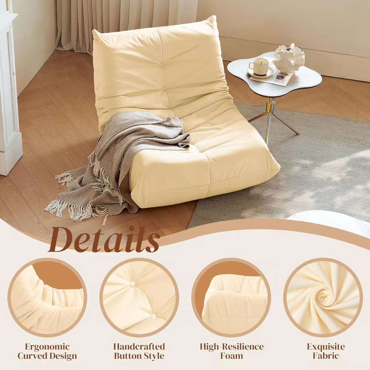 MOONMISS Armless Bean Bag Chairs for Adults,Memory Foam Bean Bag Chair for Living Room Bedroom Office,Beige