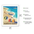 thumbnail image 2 of Beaches of France (Plages de France) - Vintage Travel Poster by Bernard Villemot c.1955 - Fine Art Rolled Canvas Print (Unframed) 20in x 26in, 2 of 4