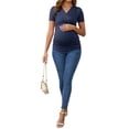 thumbnail image 2 of INSPIRE CHIC Women's Summer Nursing Blouse V Neck Short Sleeve Breastfeeding Pregnancy Tops Ruched T-Shirts M Navy, 2 of 6