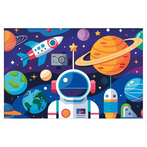 Science - Space Planets And Astronaut Wall Poster, 22.375" x 34" Framed
