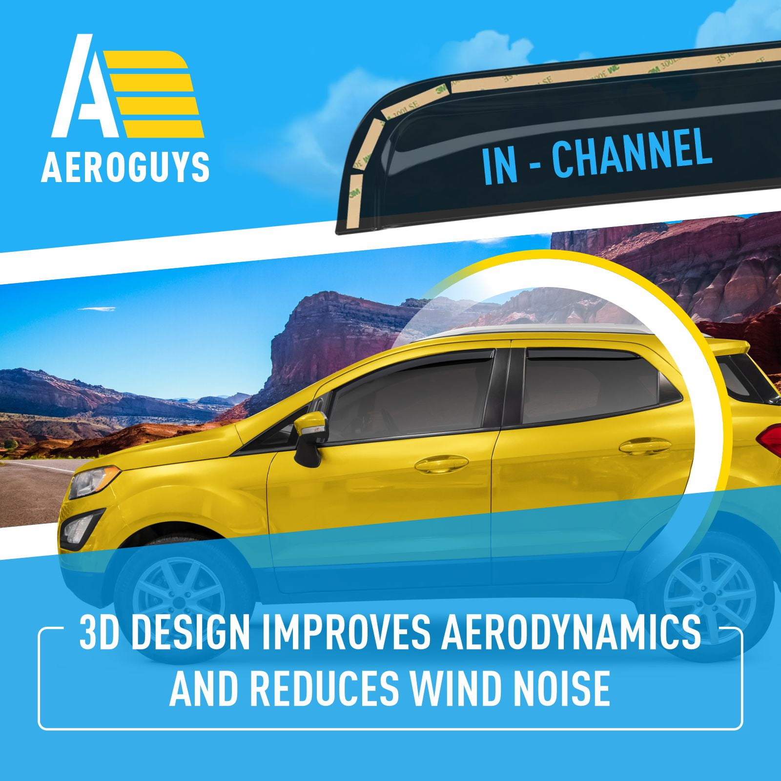 AEROGUYS In-Channel Window Deflectors Extra Durable Window Visors Rain Guards Fit for Ford EcoSport 2018-2024, Sun Visors, Wind Vent Visors, Car Accessories - 4pcs. AG0452