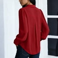 thumbnail image 3 of Lenpel Button down Shirts for Women Lantern Long Sleeve Pleated Curved Hem Collared Blouses Business Casual Work Tops(Red,X-Large), 3 of 4