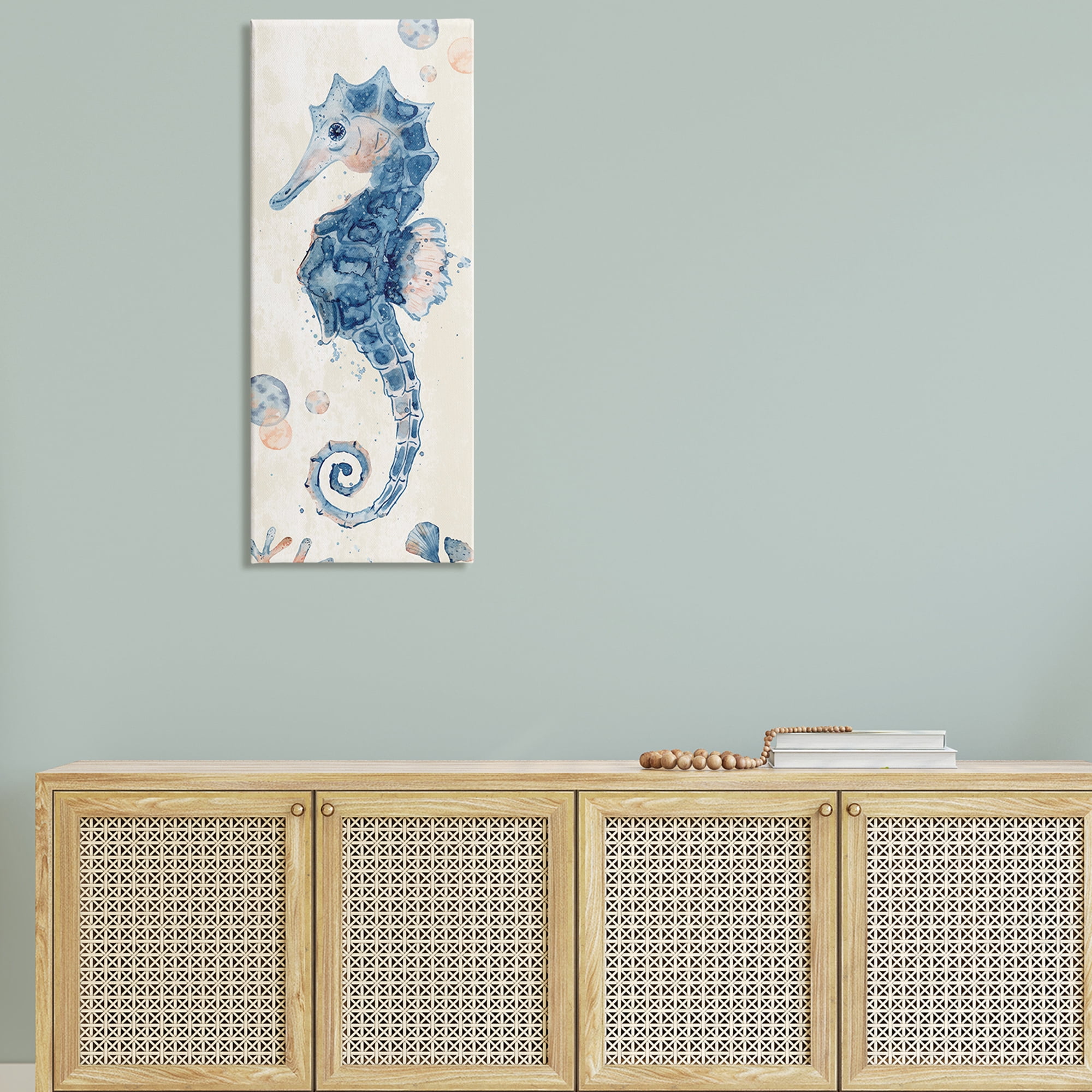 Stupell Industries Detailed Blue Seahorse Underwater Coral Watercolor , 17 x 40, Design by ND Art