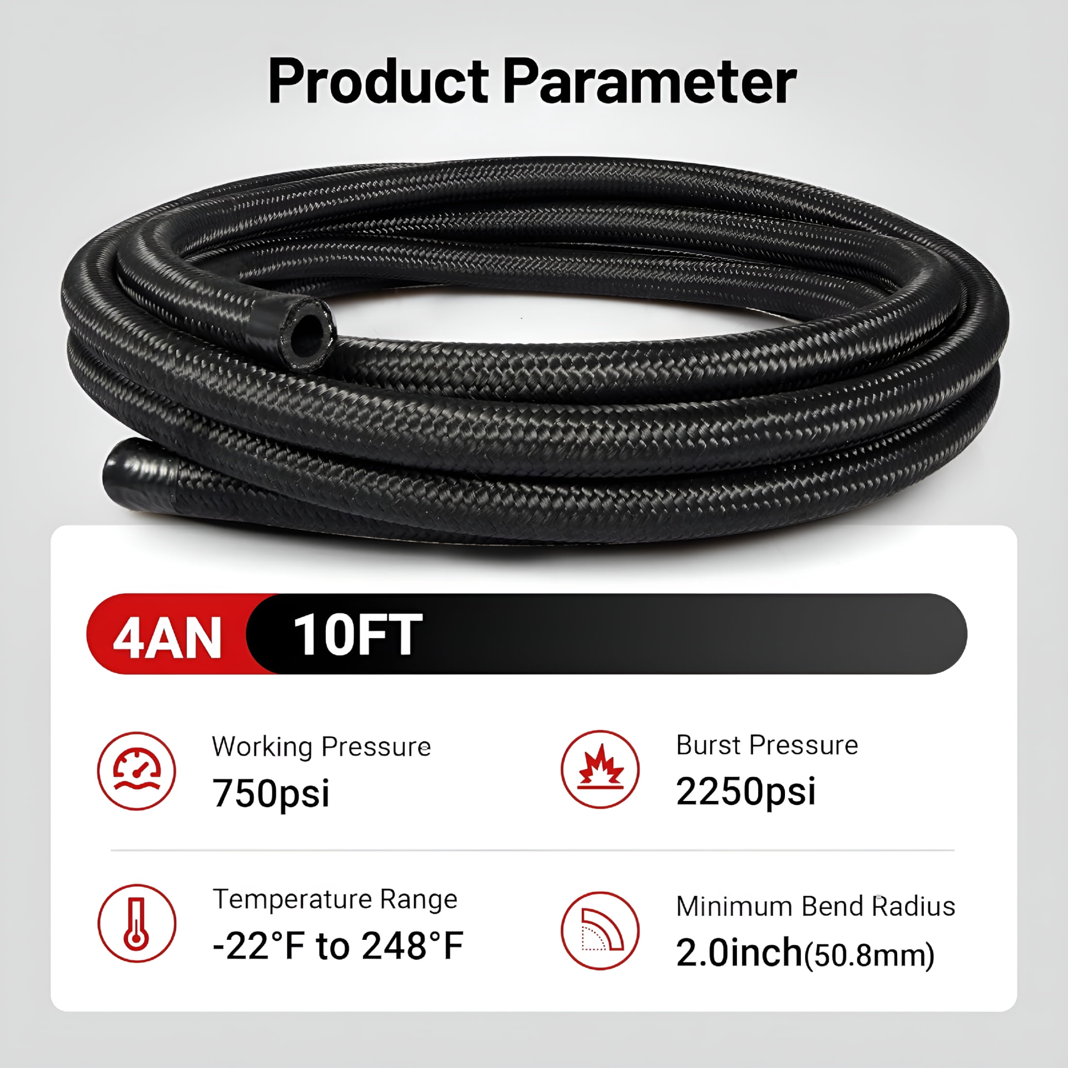 RIONIMA Fuel Line,Braided Fuel Hose Nylon Cpe 10Ft Black