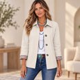 thumbnail image 5 of Dweltoz Womens Lightweight Cropped Trench Jacket Lapel Collar Button Down Barn Coat Plaid Lining Casual Short Outerwear Spring Fall Work Travel Windbreaker Coat,White L, 5 of 5