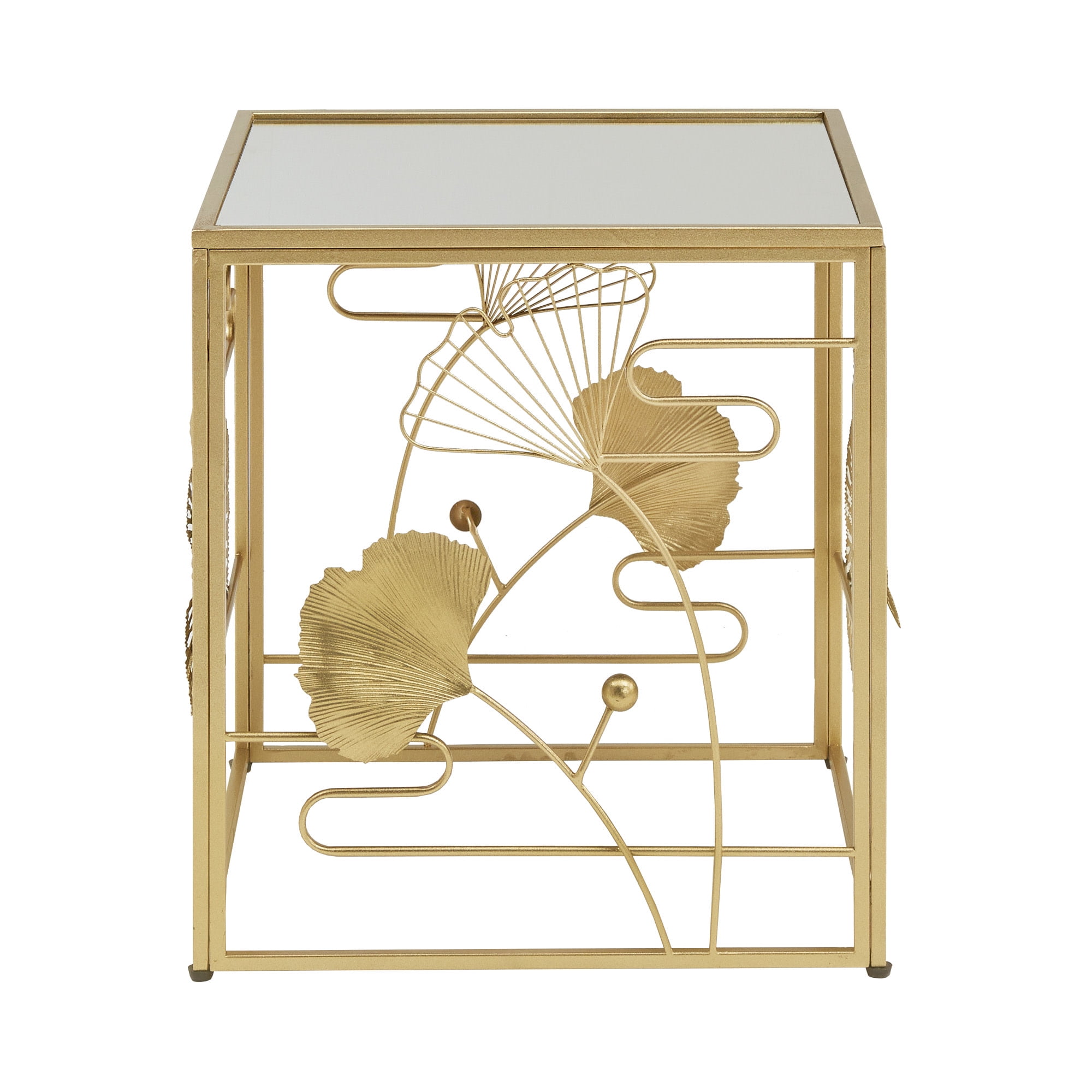 Weston Home Ditmas Gold Finish Peony and Ginkgo End Table with Mirror Top