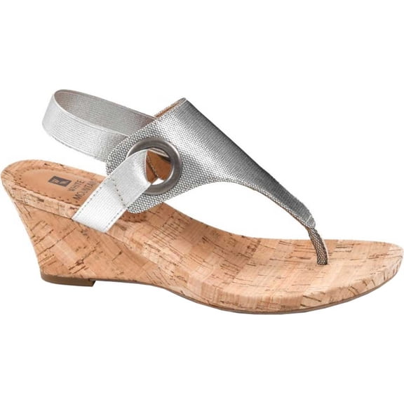 Women's White Mountain Aida Thong Wedge Sandal Antique Silver Fabric 9 M