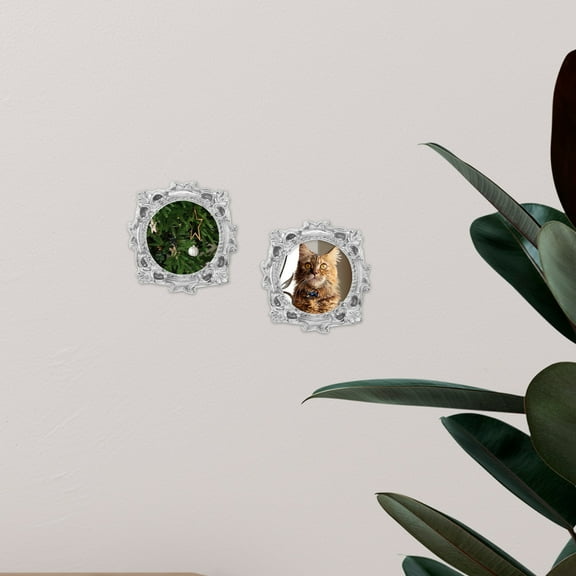 UPOUART 4Pcs Miniature Photo Frame Silver Round Resin Vintage Home Decor Wedding Event Photo