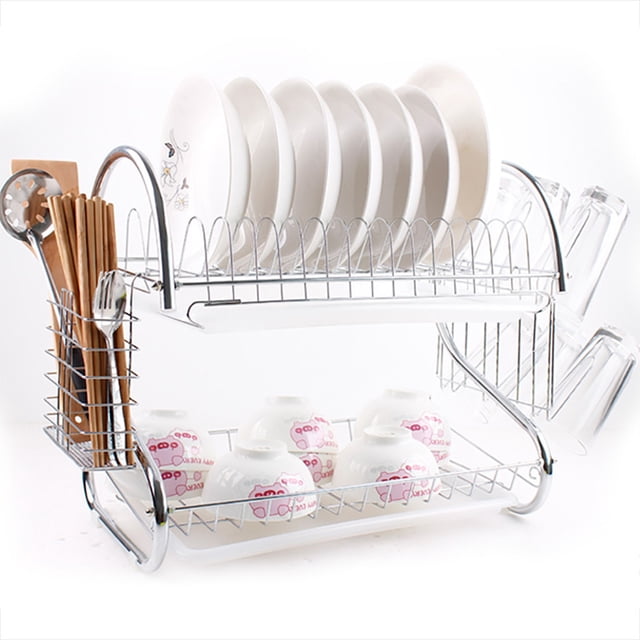 unbranded 1Ud Estante Organizador Para Cocina Vasos Y De Platos De Acero Plateado