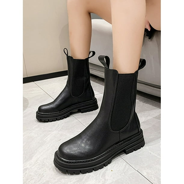 UKAP Womens Chelsea Boots Slip On Winter Boot Lug Sole Ankle Bootie Formal  Shoes Waterproof Walking Booties Black 7