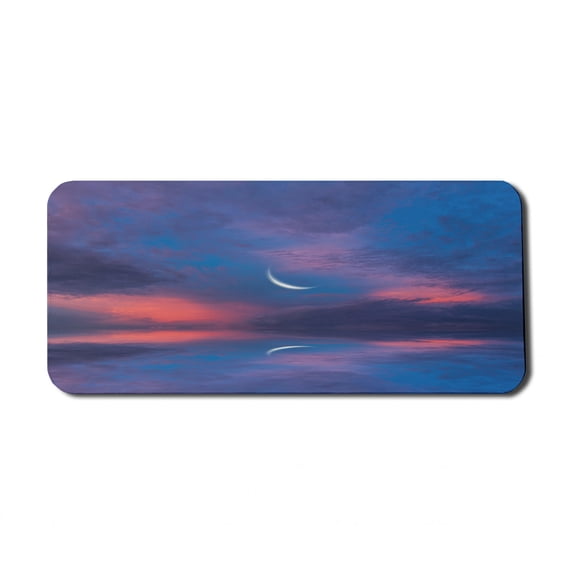 Nautical Computer Mouse Pad, Surreal Sky with Water Surface and Crescent Moon Fantasy Colors Scenery Image, Rectangle Non-Slip Rubber Mousepad X-Large, 35" x 15", Purple Pink, by Ambesonne