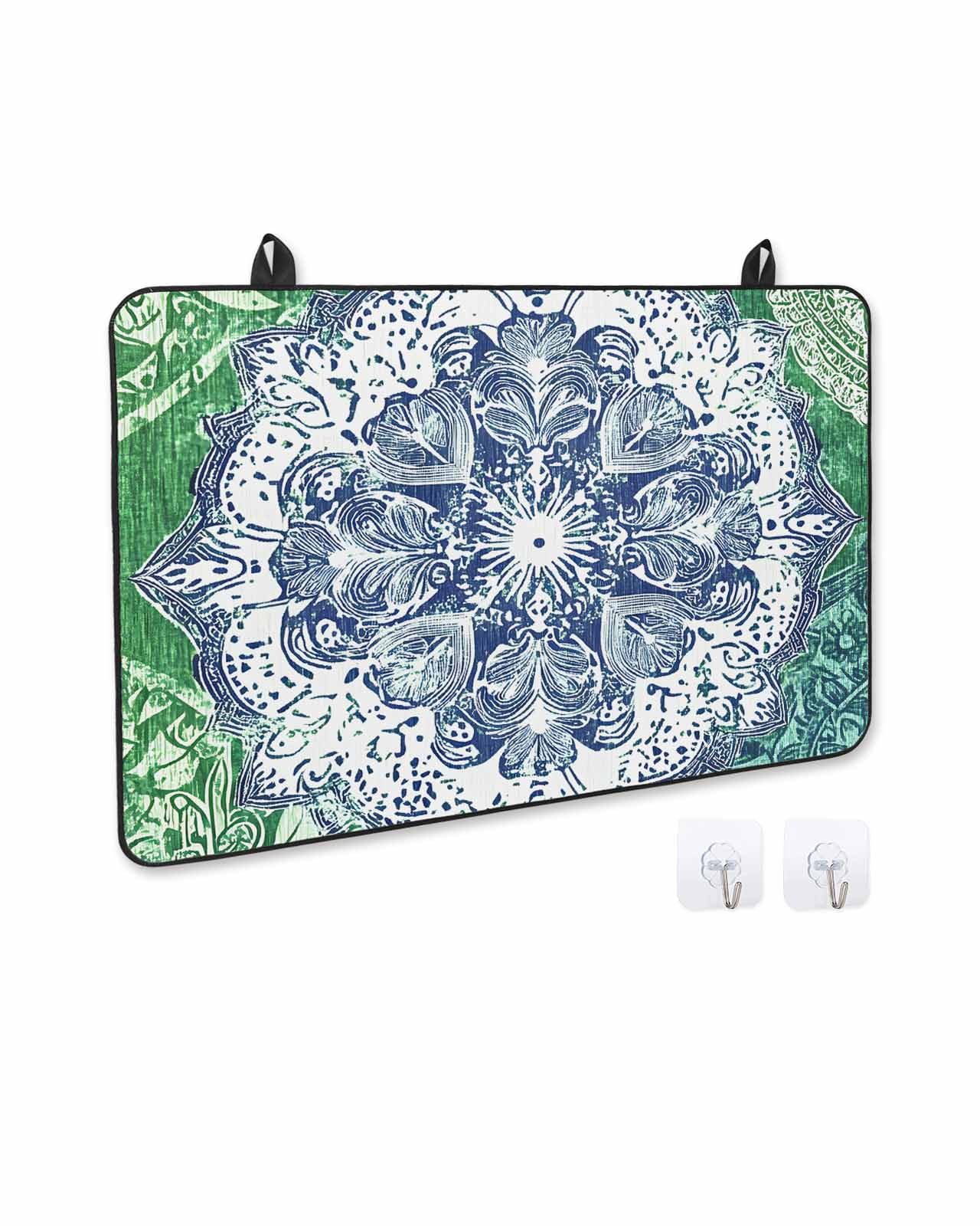 nqOlkjepod Large Induction Cooktop Protector Mat 28.5"x20.5", Blue Floral Pattern Stove Top Covers for Electric Stove, Vintage Green Teal Ombre Stove Burner Cover Mats, Glass Top Stove Cover
