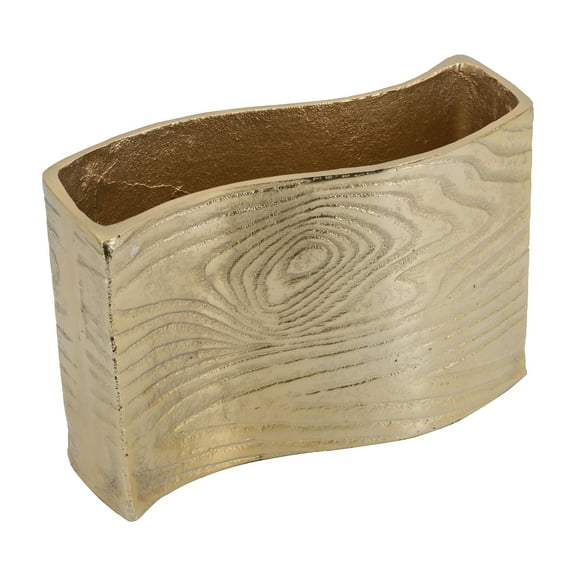 A&B Home Gold Aluminum Wavy Vase with Wood Grain Pattern 9.8" x 3.7" x 6.9"