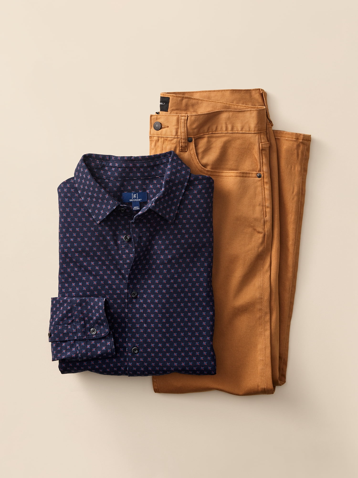 George Men’s Knit Button Down Shirt with Long Sleeves, Sizes S-3XL