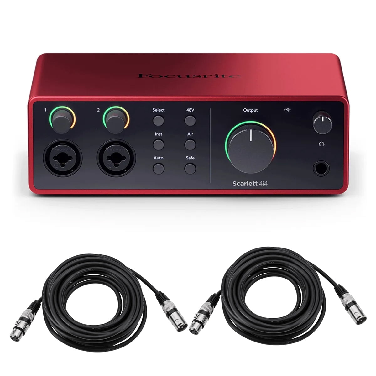 Focusrite Scarlett 4i4 4th Gen USB Interface with Software Suite, Bundle with 2x 25' XLR Male to Female Microphone Cable