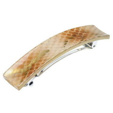 Parcelona French Shiny Rectangle Golden Beige Large Automatic Hair Clip Barrette