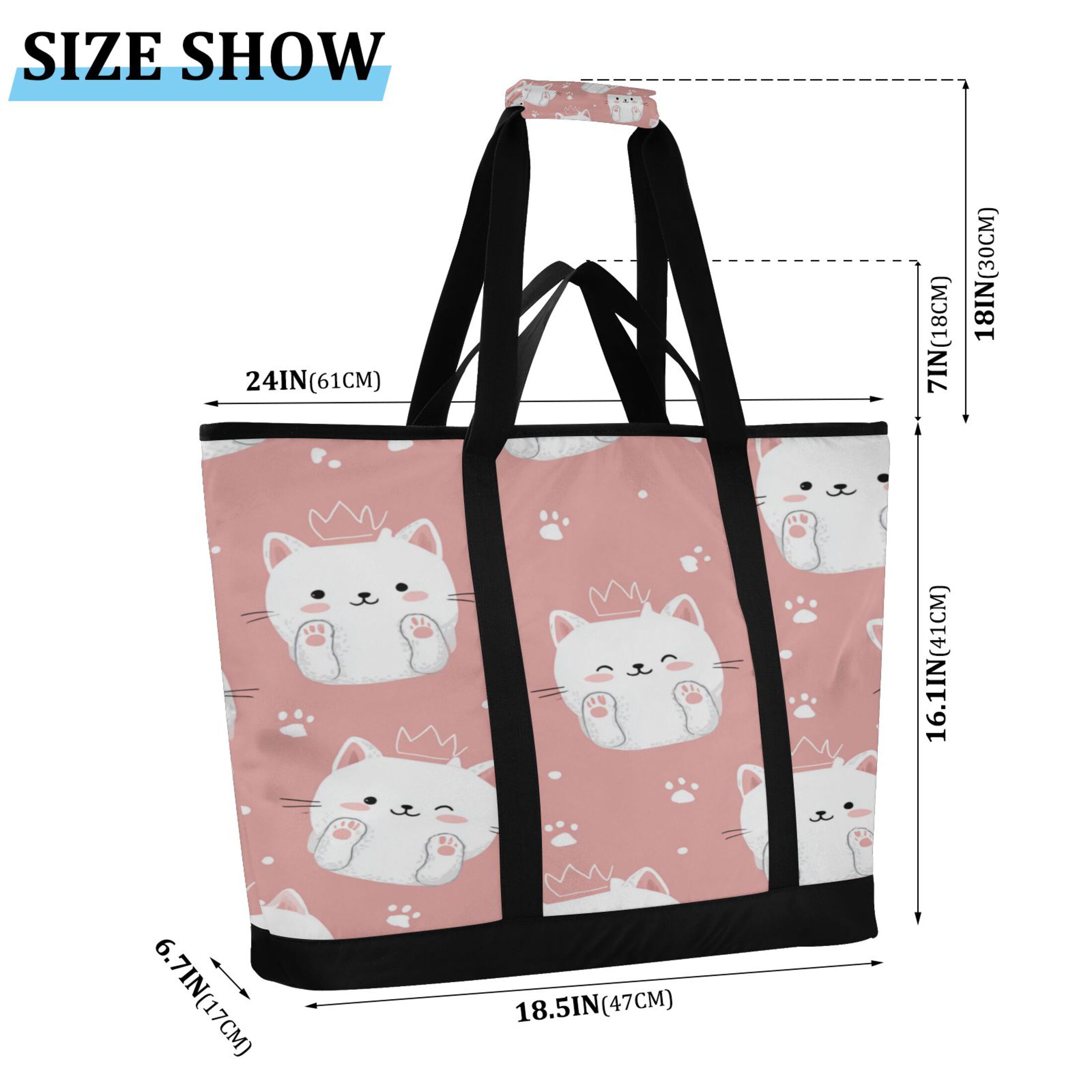 Extra-Large Wide Opening Design Capacity Hand-Held Ice Pack Thickened Insulation Layer For Long-Lasting Cold Retention For Outdoor Shopping Picnics And Camping Kawaii White Cats