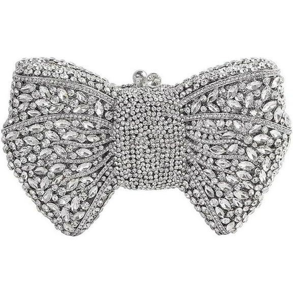MASWLM Women Elegant Bowknot Shape Rhinestone Evening Handbag Shiny Crystal Clutch Bag for Wedding Party Prom