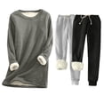 thumbnail image 1 of Pisexur Ensembles 3 Pcs pour Femmes Hiver Chaud en Molleton Couleur Unie Survêtements Ensembles 1 Chandail à Col Rond +2 Pantalons de Pyjama Décontractés Pyjamas Surdimensionnés pour Femmes Ensemble P-5TG, 1 of 2
