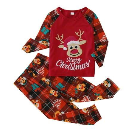 

Matching Family Outfits Hristmas Parent Child Big Headed Deer Christmas Print Long Sleeve Fashion Home Casual Wear Set Family Gathering Casual Pajamas Set Red 7 Years - 8 Years