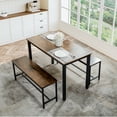 thumbnail image 3 of Dining Set for 4 with 2 Benches, Kitchen Table Set with Metal Frame & MDF Board, Space-Saving Dinette for Kitchen, Dining Room  - Color: Rustic Brown, 3 of 11