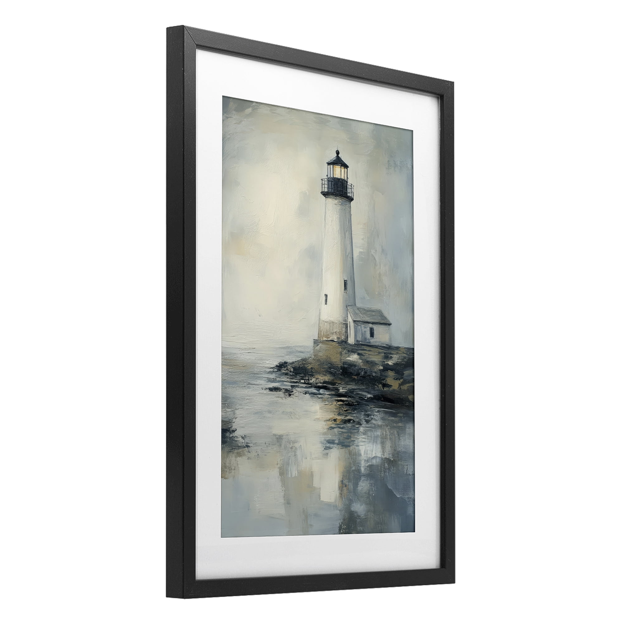 Stupell Industries Moody Lighthouse Reflecting Black Framed Print Under Glass, design by Petal Prints Design