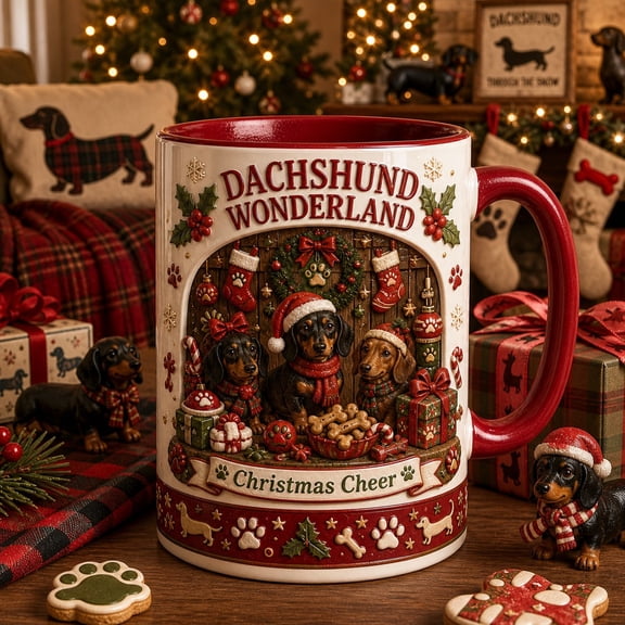 Christmas Coffee Mug Dachshund Wonderland Ceramic Drinkware for Holiday Coffee Lovers