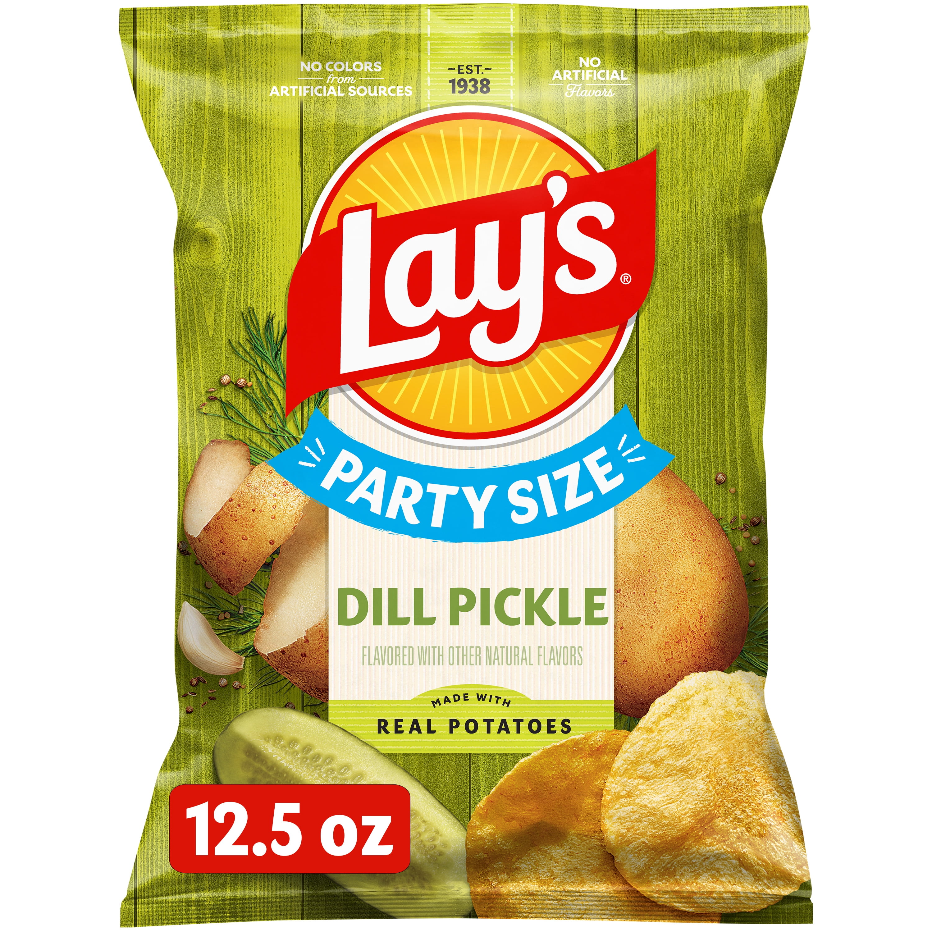 (3 pack) Lay's Dill Pickle Flavored Potato Chips, Party Size, 12.5 oz Bag