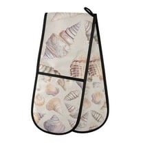 Yayeee Double Oven Mitt Kitchen Heat Resistant Baking 35" x7" Quilted Glove, Orange Watercolor Seashells