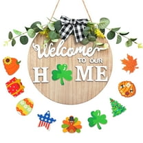FlashWee White Rustic Welcome Sign with 9 Magnetic Holiday Icons – Interchangeable Wreath for Front Door, Porch, or Wall Décor