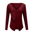 thumbnail image 3 of Honeeladyy Clearance under 10$ Women's 2022 Trendy Solid Color Knitted Sweater Wrap V-neck Criss Cross Front Long Sleeve Autumn And Winter Elegant Blouse, 3 of 5