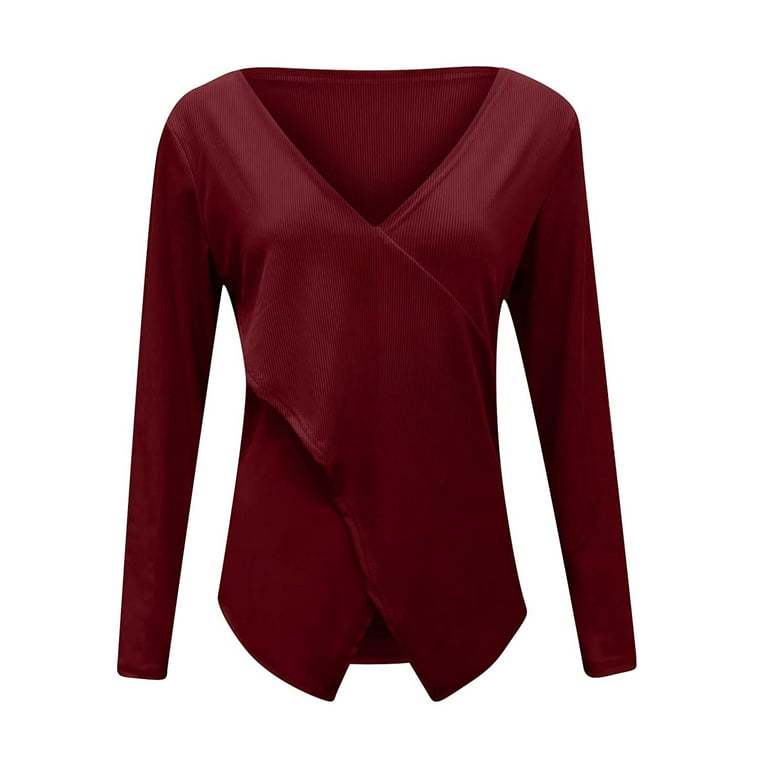 V Neck Tunic Tops for Women Solid Color Slimming Long Sleeve Blouse Tops  Leisure Summer Shirt Top, Wine, Large : : Clothing, Shoes &  Accessories