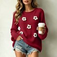 thumbnail image 2 of Enjoytime Long Sleeve Tops for Women Floral Knitted Crew Neck Pullover Sweater Fall Casual Plus Size Womens Clothing, 2 of 5