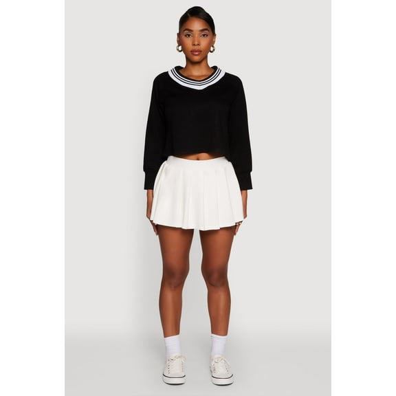 Womens Trendy Soft Knit Solid Pleated Skort