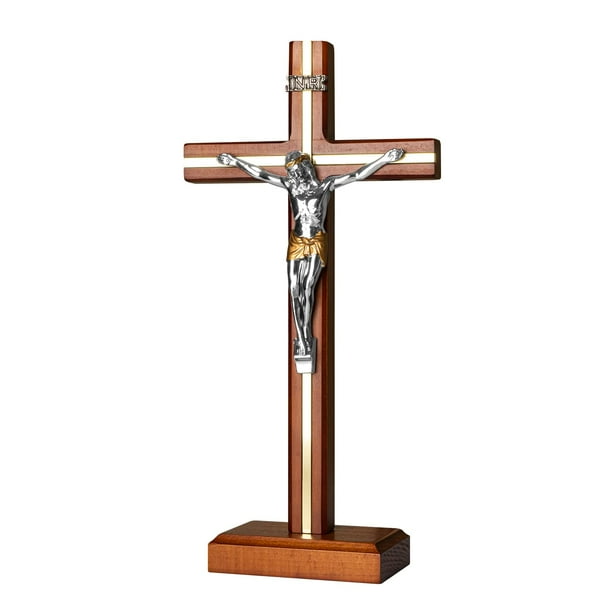 Crucifijo de pared KUXBET Cruz de pie de Jesucristo católico de 25 cm