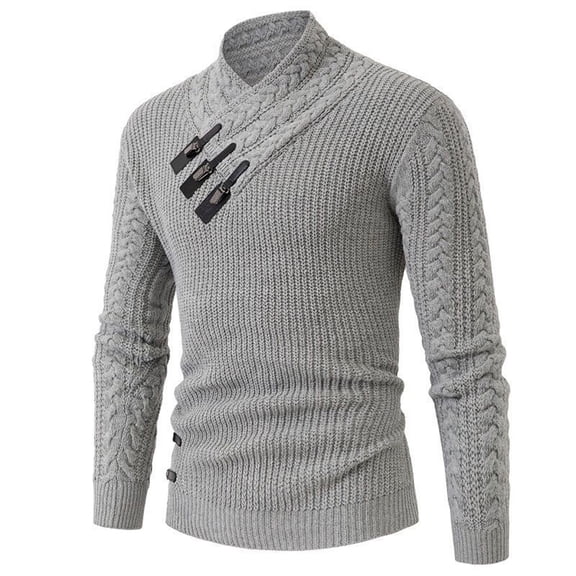 TFEOQRY Men's Shawl Collar Sweater Cable Knit Buckle Long Sleeve Pullover Fall Winter Warm Casual Tops Gray