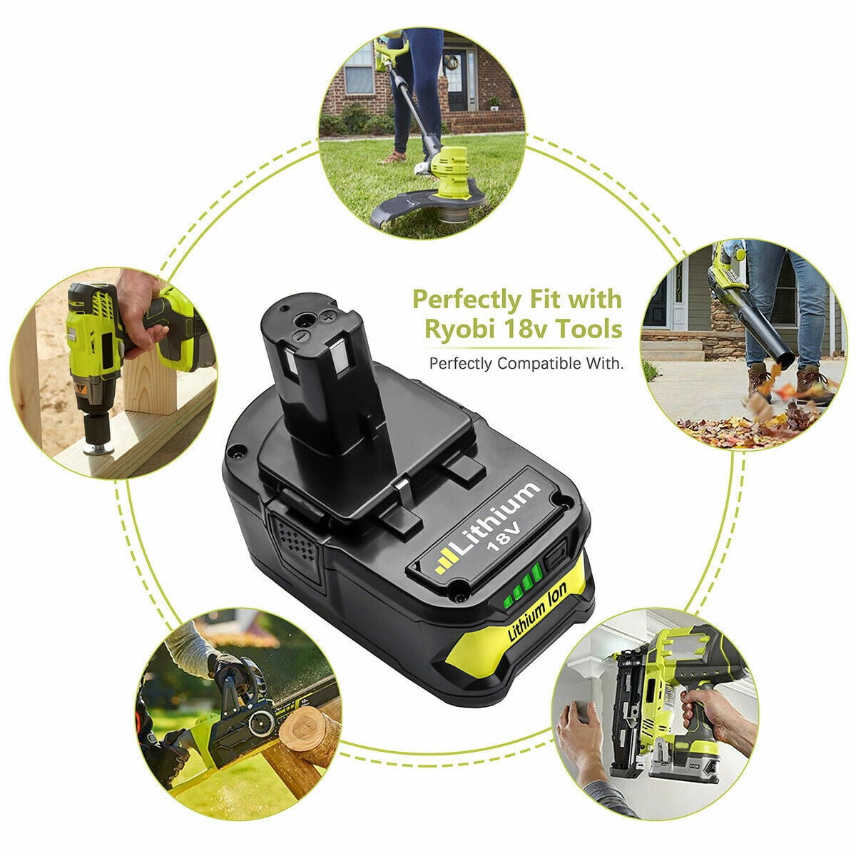 18V Battery for Ryobi ONE+ Cordless Variable-Speed Jet Fan Leaf Blower