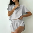 thumbnail image 2 of Bovxnpu Womens Pajama Sets Short Sleeve Short Set Sleepwear Fall Knit Striped Short Sleeve Shorts 2-Piece Fashion Outer Wear Sleepwear, 2 of 7