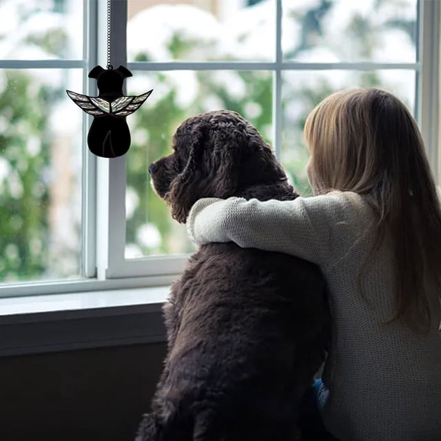 Stained Glass Angel Wing Dog Memorial Window Hanging Suncatcher Remembrance Sympathy For Pet Loss Lovers In Memory Of Companion