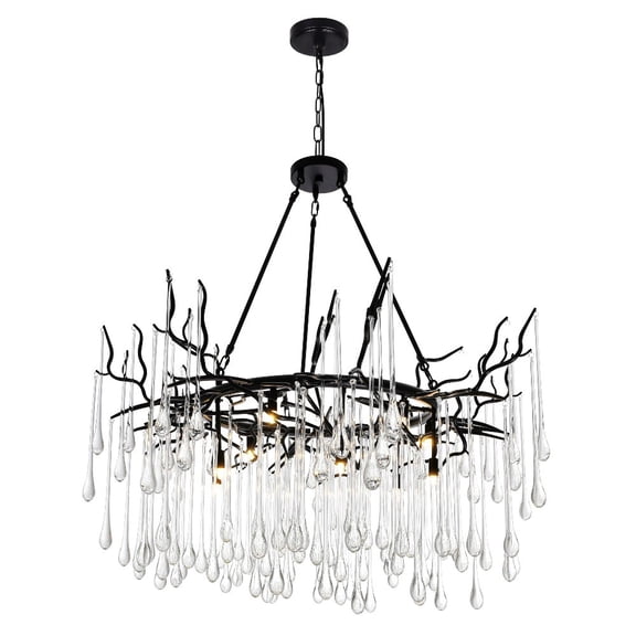 CWL Lighting Anita 45-145" 12-Light Glass Chandelier in Black