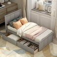 thumbnail image 2 of Euroco Wood Twin Platform Bed with Headboard & 2 Storage Drawers for Kids Teens, Gray, 2 of 10